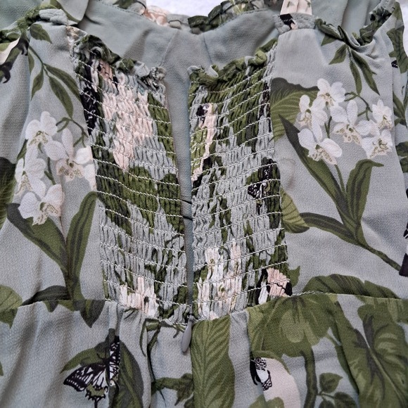 Reformation Nikita Dress Women's 2 Midi Green Tropical Leaf Vacation Tie Strap - Picture 5 of 16